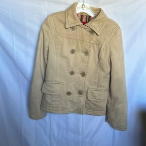 Mossimo fitted tan khaki peacoat. Double breasted. Sz S. Midweight.